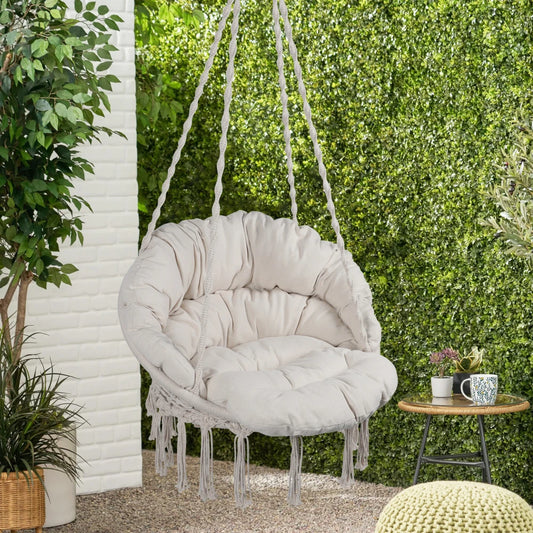 Hammock Chair Macrame Swing Max 330 Lbs Hanging Cotton Rope Hammock Swing Chair For Indoor And Outdoor With Cushion