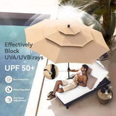 10ft Patio Umbrellas, Outdoor 3 Tier Vented Large Market Table Umbrella with 8 Sturdy Ribs and 1.5" Umbrellla Pole