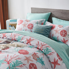 7 Piece Bed In A Bag Bed Comforter Set Queen, Fashion Starfish Coral Print, Boho Print Comforter And Sheet, Pillowcase Set,