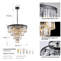 Contemporary Crystal Modern Chandeliers Crystal Ceiling Chandelier 4 Tier Black Chandelier Lighting(Bulbs Not Included)