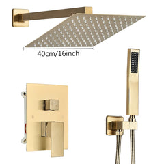 Brushed Golden Bathroom Shower Faucet Concealed Install 2 Way Rainfall Shower Set Wall Mounted Shower System Hot Cold Mixer Tap
