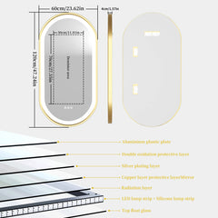 Large LED Oval Bathroom Mirror with Stepless Dimmable Lighted Vanity Mirror for Wall Mounted Vanity with Frame Anti-Fog Memory