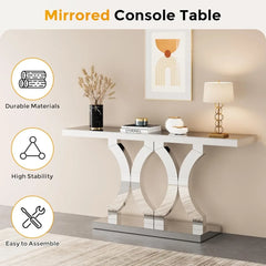Mirrored Console Table, Entryway Table with Geometric Base, Modern Sofa Table Behind Couch for Living Room, Accent Tab
