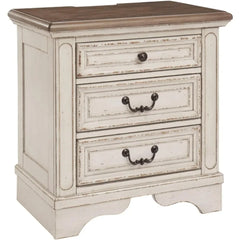 Nightstand with Electrical Outlets & USB Ports, 3-Drawer Wood Bedside Table