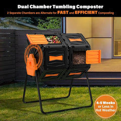 Compost TumblerEasy Assemble & Efficient Outdoor Compost Bin, 45 Gallon/170 Liter Large Dual Chamber Rotating Composter for