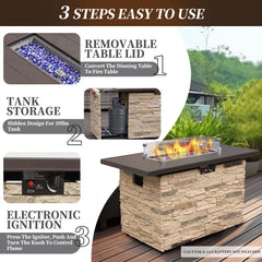 43" Propane Fire Pit Table, Outdoor Stone Firepit Table, Rectangular 50000 BTU Propane Fire Tables for Outside