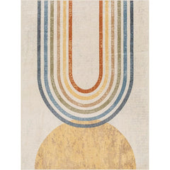 Washable Rugs, 9x12 Eliot Modern Beige Area Rugs, Orange Blue Grey Carpet for Living Room, Bedroom or Kitchen, Rug