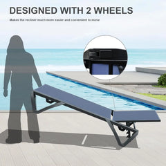Pool Lounge Chairs Set of 3, Adjustable Aluminum Outdoor Chaise Lounge with Side Table, Sun Loungers