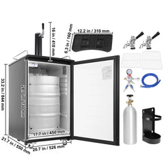 SucceBuy 152L Stainless Steel Beer Kegerator Draft Beer Dispenser Adjustable Faucet Regulator Keg Refrigerator Dual Tap for Home