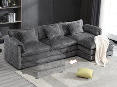 Modern Chenille L-Shaped Sectional Sofa with Moveable Ottoman & Memory Foam