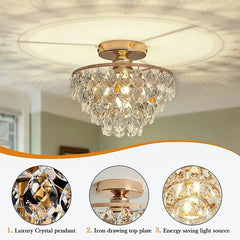Modern Crystal Ceiling Lamp Hallway Cloakroom Small Chandelier French Style Semi Flush Mount Ceiling Light Gold /Black Luminaire