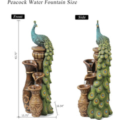 Resin Pedestal Garden Water Fountain with LED Light for Backyard, Outdoor Water Fountains