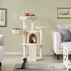 42in Cat Tree Tower for Indoor Cats. Cat Condo with Perch & Hammock, Multi-Level Activity Center, Scratching Posts