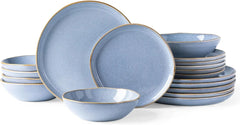 Ceramic Dinnerware Sets,Handmade Reactive Glaze Plates and Bowls Set,Highly Chip and Crack Safe Dishes Set,Service for 8 (24pc)