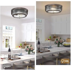 12 英寸 Ceiling Light Fixtures Flush Mount 2-Light Ceiling Lights with Stripe Glass, Industrial Indoor Outdoor Ceiling Lights F