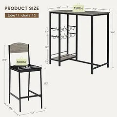 Bar Table Set for 2 with Footrest, Kitchen Dining Table with 2 Upholstered Chairs, Small Space Counter Height Bar Stools