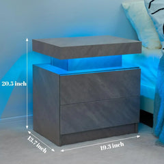 Nightstand LED Bedside Table for Bedroom Modern Night Stand with 2 Wood Drawers End Side Table for Bedroom