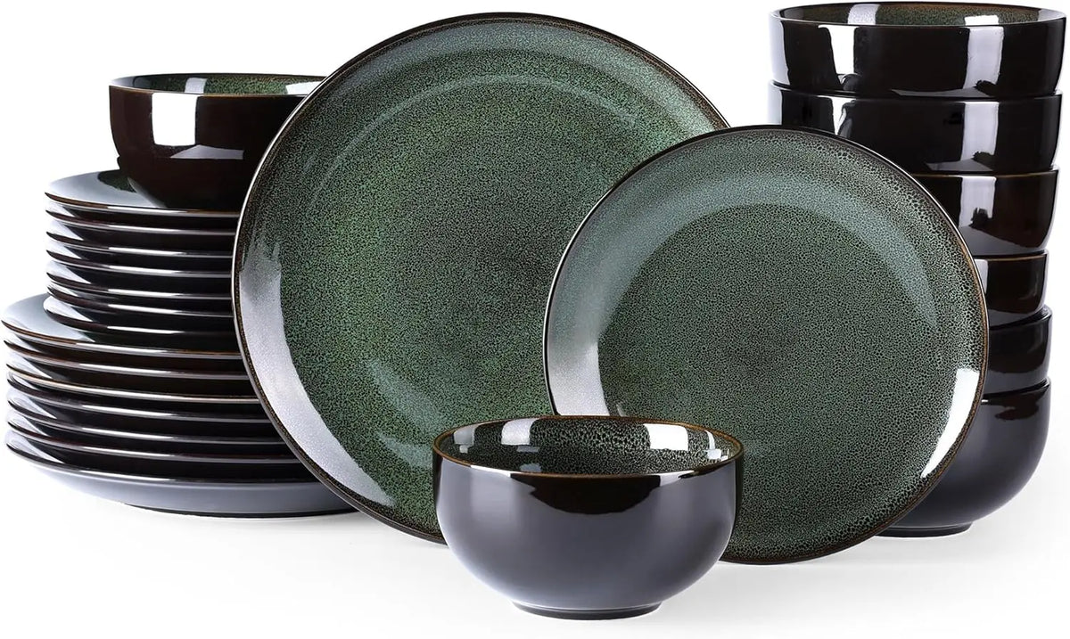 Ceramic Dinnerware ,Stoneware Plates and Bowls Sets,Handmade Reactive Glaze Dishes Set,Chip Resistant and Scratch (24PCS)