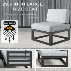 Large Aluminum Patio Furniture Set  Modern Outdoor Conversation Set Sectional  Sofa Set