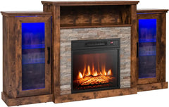 Fireplace TV Stand with LED Lights & 18” Electric Fireplace – Entertainment Center for TVs Up to 65”