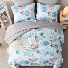7 Piece Bed In A Bag Bed Comforter Set Queen, Fashion Starfish Coral Print, Boho Print Comforter And Sheet, Pillowcase Set,