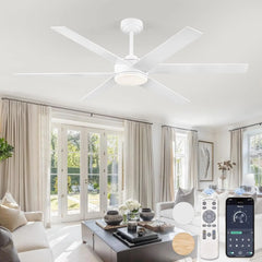 60 Inch Ceiling Fans with Lights and Remote, Reversible 6 Blades & Dimmable 3-Color Outdoor Ceiling Fans for Patios