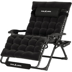 Outdoor Folding Recliner with Pillows Cup Holder Foot, Oversized Zero Gravity Chair 33In XXL Patio Reclining Chair with Cushion.