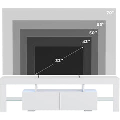 70-Inch Modern TV Stand with LED Lights & Storage – Entertainment Center with Drawer & Glass Shelves