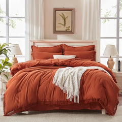 King Size Comforter Set with Sheets Burnt Orange - 7 Pieces Bed in a Bag Boho Soft Lightweight Bedding Sets, Duvet Cover Sets