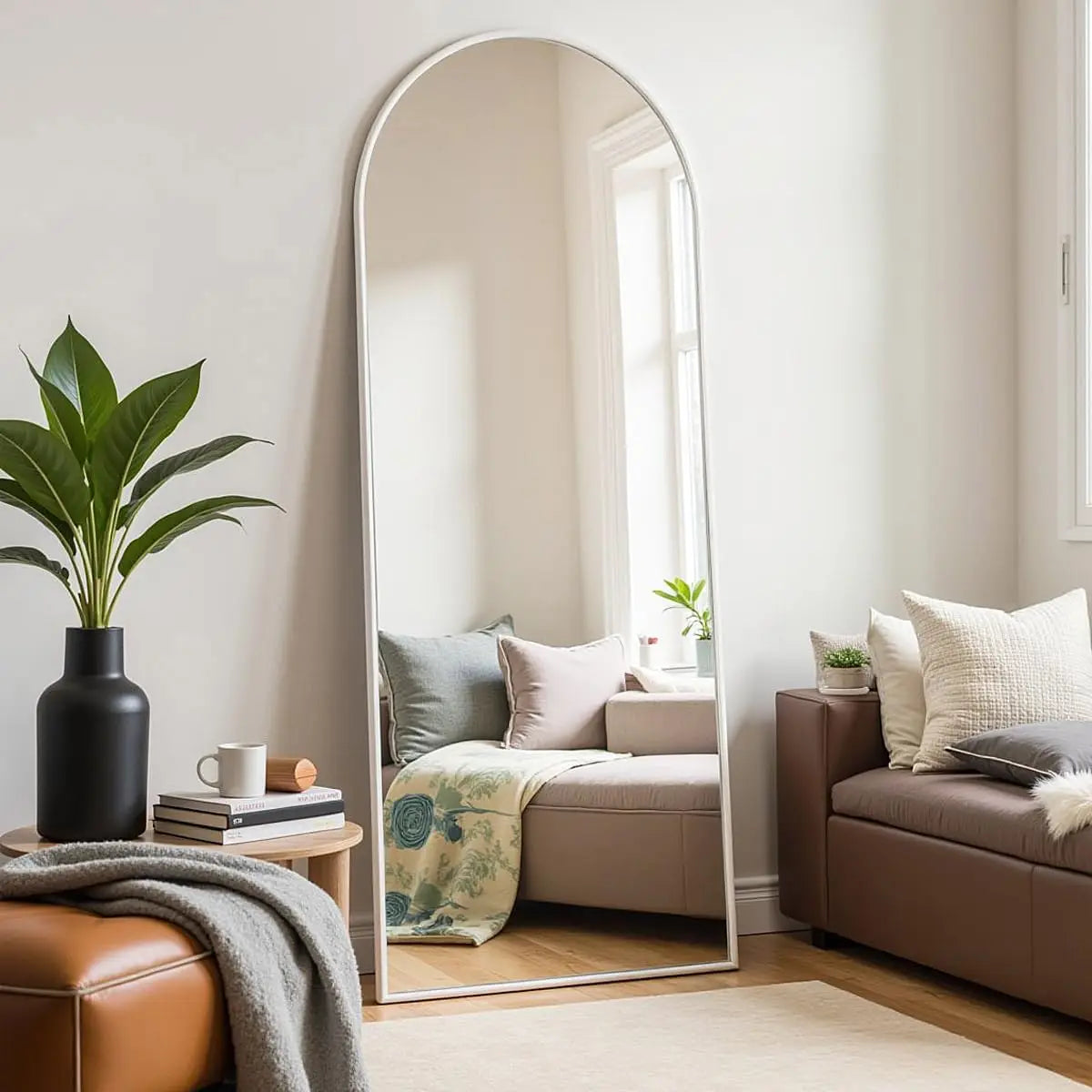 Floor Mirror Arched Full Length Mirrors, 64"x21" Floor Length & Standing Hanging or Leaning & Large Full Body Mirror Wall Mirror