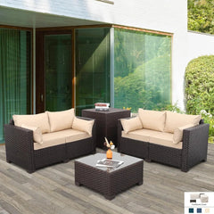 Outdoor Courtyard Furniture Set, Willow Sofa with Cushions and Coffee Table, Garden Outdoor Sofa Set, 4 Pcs