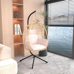 Chair with Stand Patio Hammock Swing Chair, Basket Wicker Rattan Adjustable Height