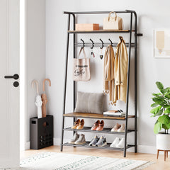 Large Coat Rack Shoe Bench, 4-in-1 Hall Trees Entryway Bench with Coat Rack & Shoe Rack, Steel Frame Storage Shelf & Hanging Bar