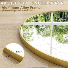 Oversized Full-Body Mirror, 76" x 34" Arched Full-Length Mirror, Gold Metal Frame, Floor Mirror for Bedroom, Living/Dressing