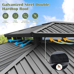 12'x18'Patios Double Roof Canopy Aluminum Frame Outdoor Gazebo Tent Curtains Netting for Patio Backyard Deck and Lawns