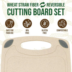 2-piece double-sided cutting board set made from natural food-grade wheat straw material