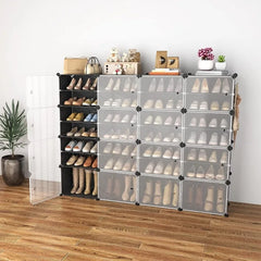 Shoe Rack Organizer with Door, 48 Pairs Shoe Storage Cabinet Easy Assembly, Plastic Adjustable