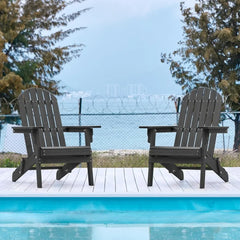 300LBS Solid Wood Folding Adirondack Chair Set of 5 Outdoor,Weather Resistant,Fire Pit Lounge Chairs for Garden,Black