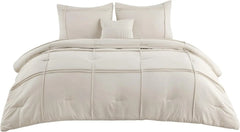 Bedsure King Comforter Set - 4 Pieces Grid Pleat Bed Set, Beige Boho Bedding for All Season, 1 Soft Comforter, 2 Pillowcases, 1