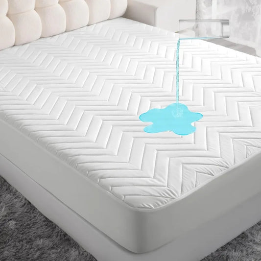 Waterproof Mattress Protector, Quilted Twin Fitted Mattress Cover with 15" Deep Pocket- Machine Washable