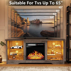 Fireplace TV Stand with 18” Electric Fireplace & LED Lights – Entertainment Center for TVs Up to 70”