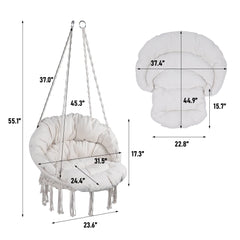 Hammock Chair Macrame Swing Max 330 Lbs Hanging Cotton Rope Hammock Swing Chair For Indoor And Outdoor With Cushion