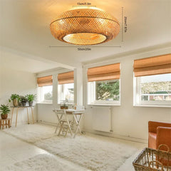 Boho Bamboo Light Farmhouse Caged Ceiling Fan Lights Rustic Fandelier with Remote 20 inch Living Room Bedroom Ceiling Fan Lamp