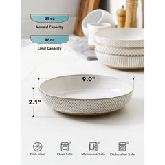 Pasta Bowls 46oz, Large Salad Bowl, Ceramic Serving Plate, House-warming Wedding Present, Embossment Stoneware Bowl for Fruits