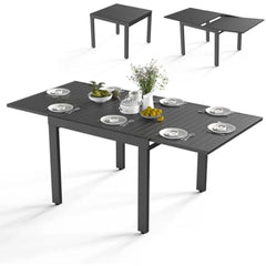Aluminum Expandable Patio Dining Table for 4-8 Persons(L 35.5"-72"), Black Metal Extendable Outdoor Dining Table, Rectangle Pat
