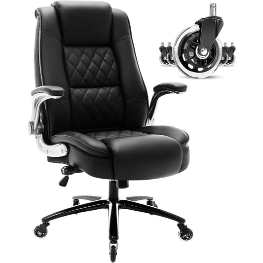 High Back Office Chair- Flip Arms Adjustable Built-in Lumbar Support, Executive Computer Desk Chair Work Chairs