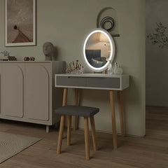 Makeup Vanity Desk with Lights, Small Vanity with Adjustable Brightness Mirror for Small Spaces, Vanity Desk with Drawers