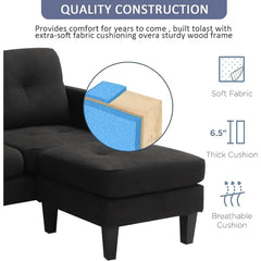 Convertible Sectional Sofa Couch, L-Shaped Couch with Modern Linen Fabric for Small Space (Black), sofas