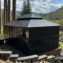12' X 20' Sunroom, Permanent Hardtop Gazebo Solarium Galvanized Steel Double Roof Aluminum Outdoor Screen House for Patio Deck