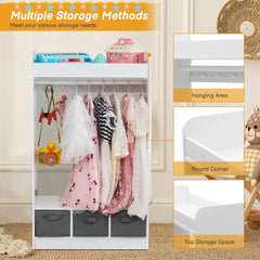 Large Dress up Storage w/Mirror, Kids Costume Organizer, Portable Closets with 3 Non-Woven Drawers, Kids Costume Closet